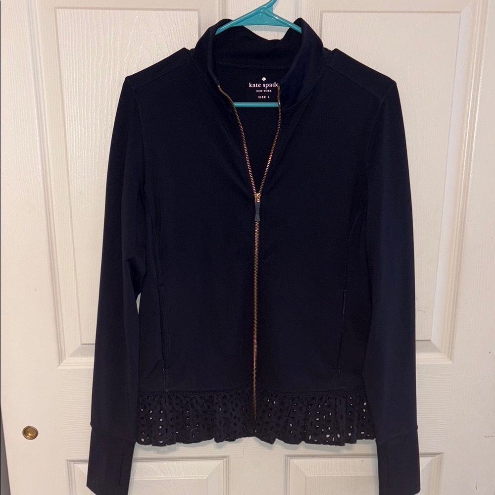 Kate Spade Navy Athletic Jacket with Eyelet Hem